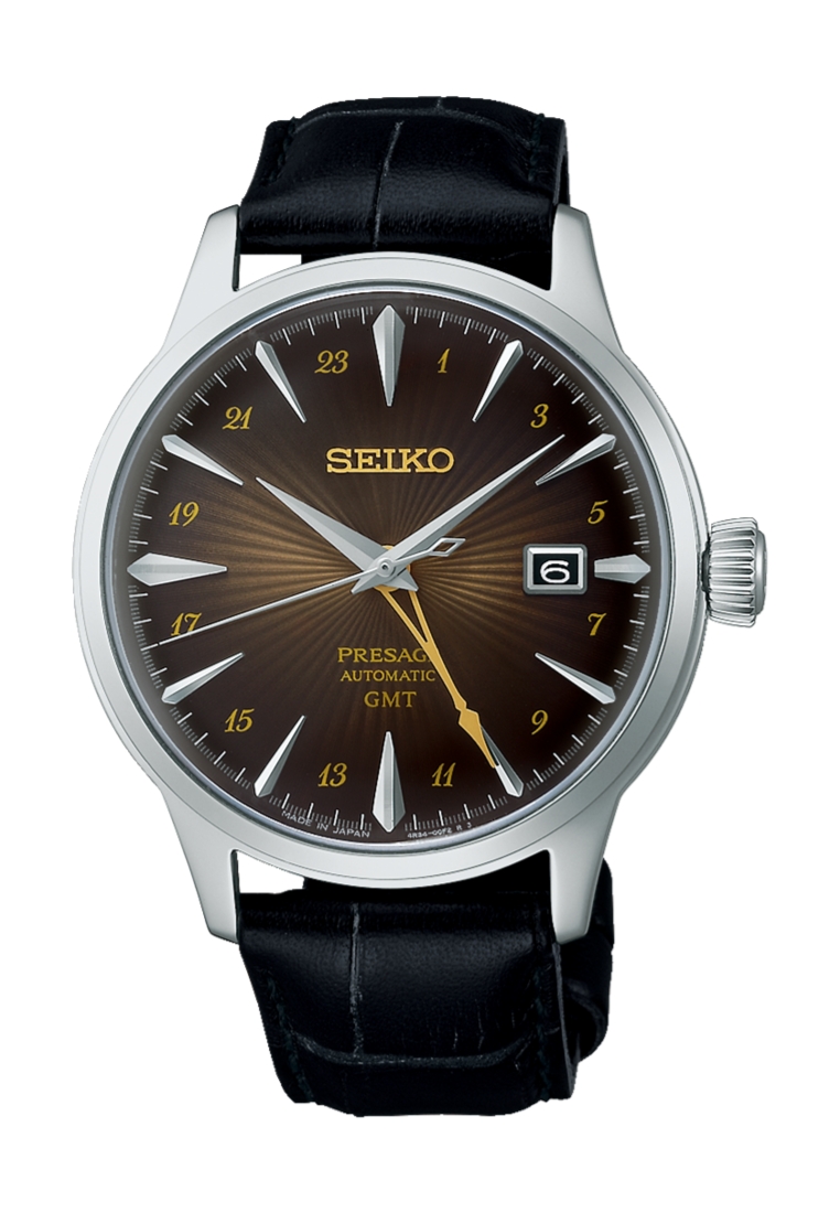 Seiko Seiko Presage ‘Rusty Nail’ Cocktail Time GMT Graduated Brown Dial Black Leather Band Automatic
