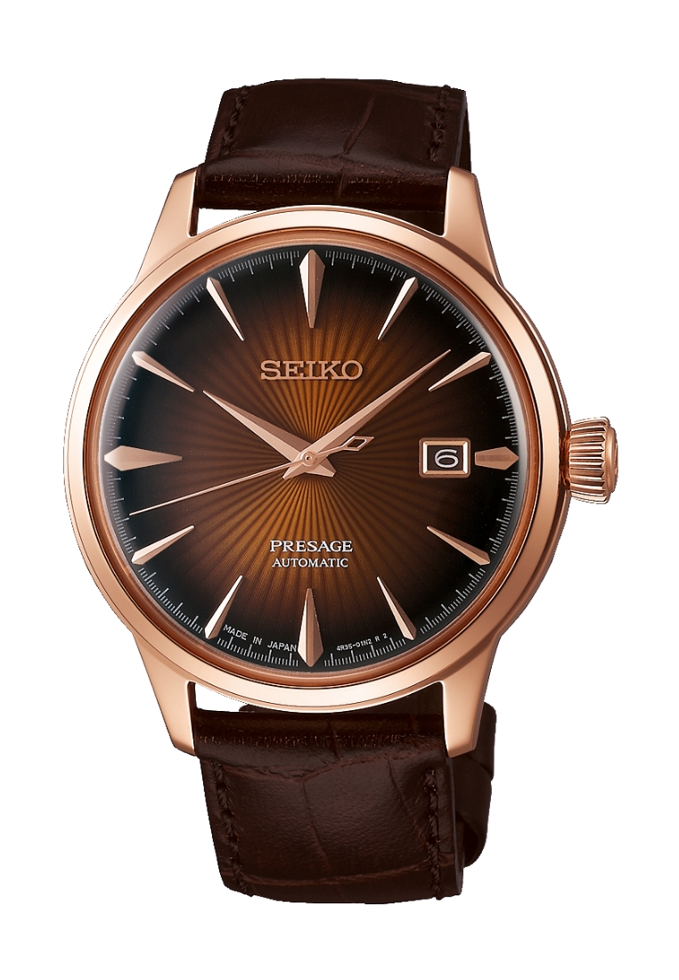 Seiko Seiko Presage Cocktail Time ‘Manhattan’ Burgundy Dial Brown Leather Band Automatic Watch SRPB4