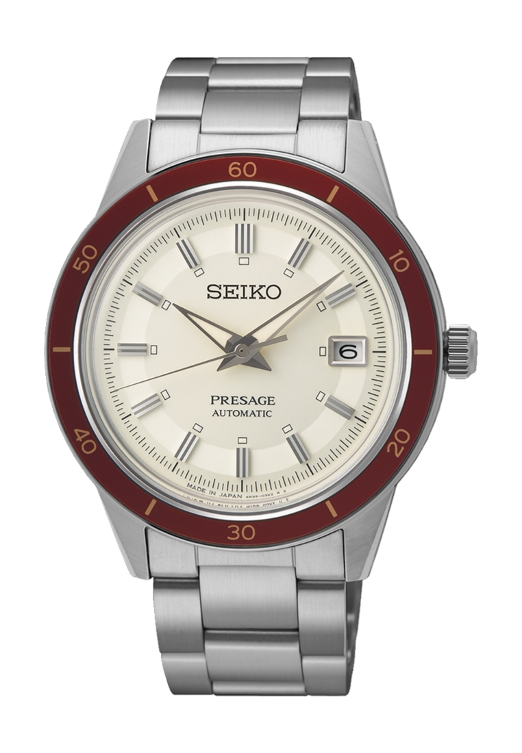 Seiko Seiko Presage Style 60s ‘Ruby’ Ivory Sunray Dial Stainless Steel Band Automatic Watch SRPH93J1