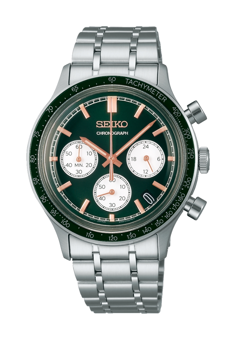 Seiko Seiko Sport Chronograph Green Dial & White Sub-Dials Stainless Steel Band Quartz Watch SSB481P