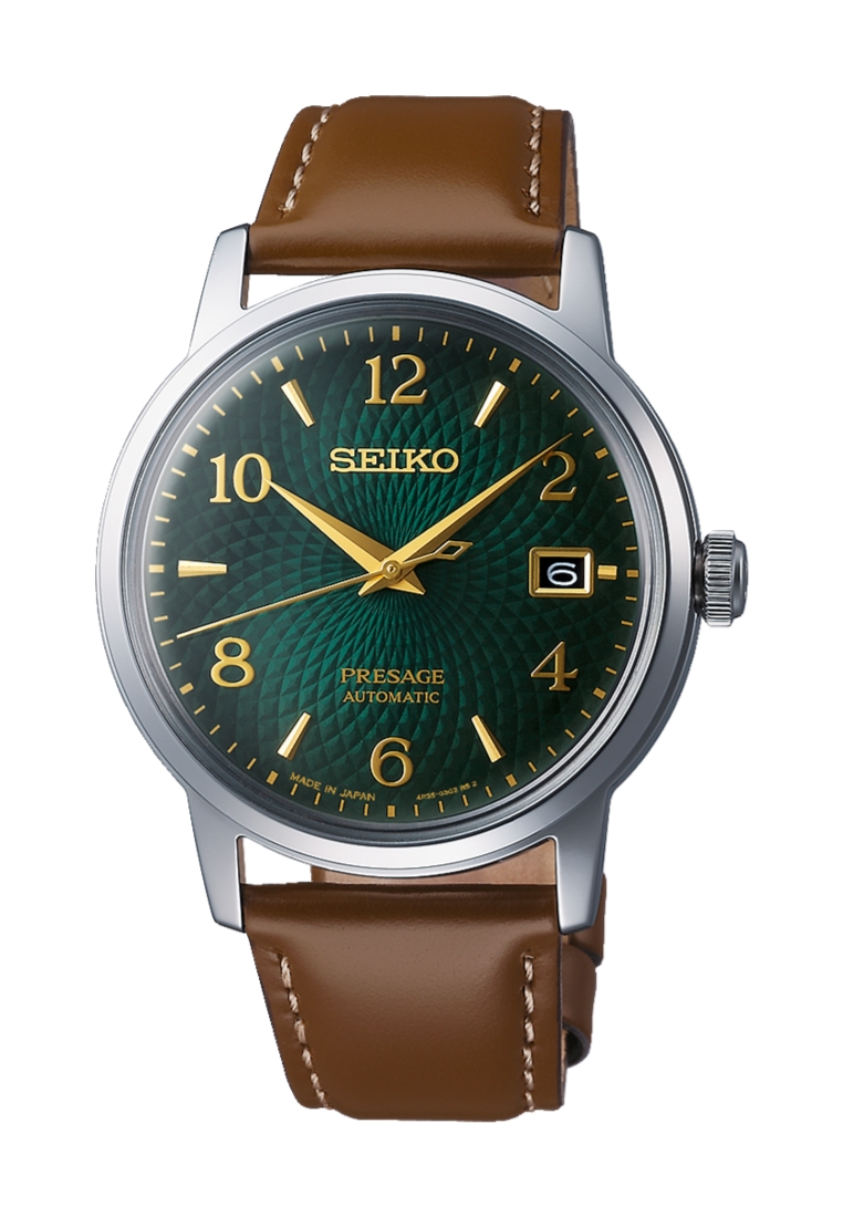 Seiko Seiko Presage Cocktail Time ‘Mojito’ Green Dial Brown Leather Band Automatic Watch SRPE45J1