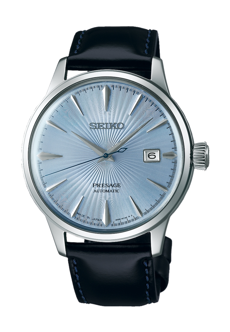 Seiko Seiko Presage Cocktail Time ‘Skydiving’ Ice Blue Dial Black Leather Band Automatic Watch SRPB4