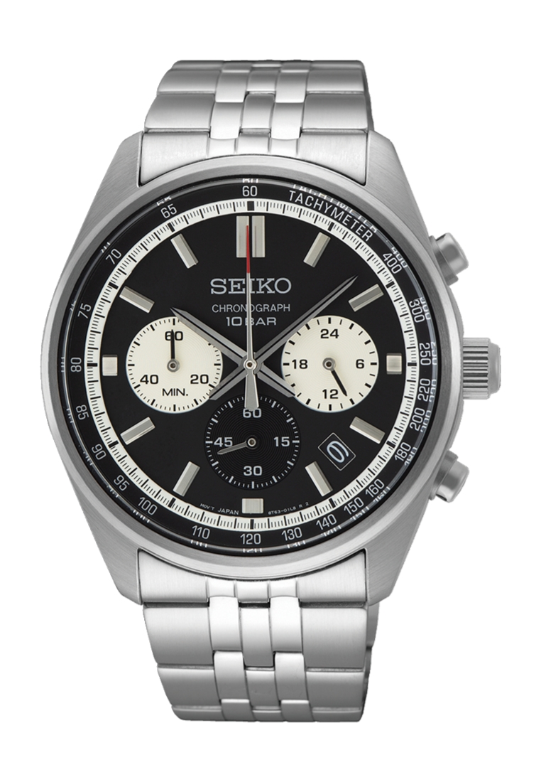 Seiko Seiko Gent Conceptual Chronograph Black Dial Stainless Steel Band Motor Sports Design Quartz W