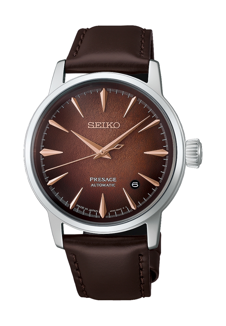 Seiko Seiko Presage Cocktail Time Crushed Ice ‘Whisky Mist’ Textured Brown Dial Brown Cow Leather Ba