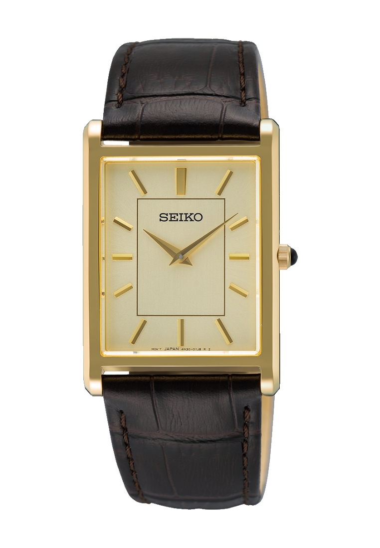 Seiko Seiko Conceptual Regular Rectangular Gold Case Light Champagne Sunray Dial Dark Brown Leather 