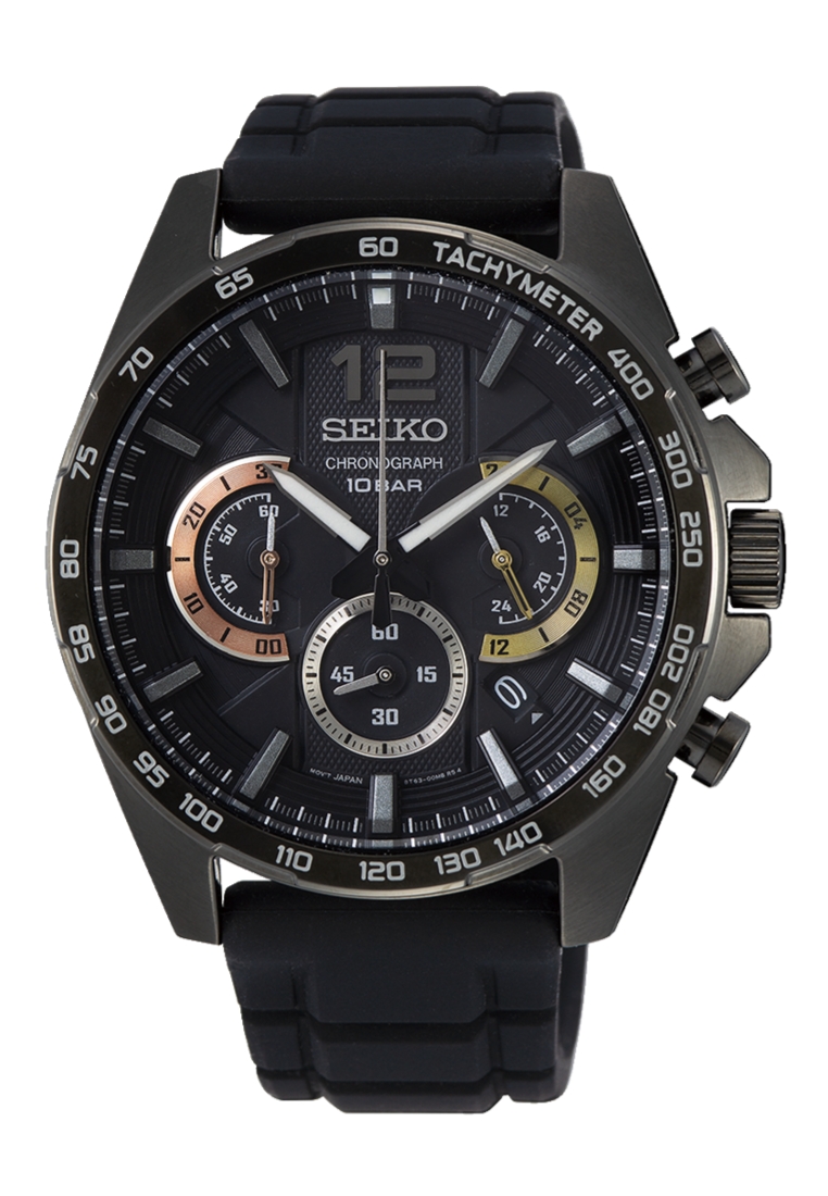 Seiko Seiko Conceptual Regular Chronograph Black Dial Black Silicone Band Quartz Watch SSB349P1