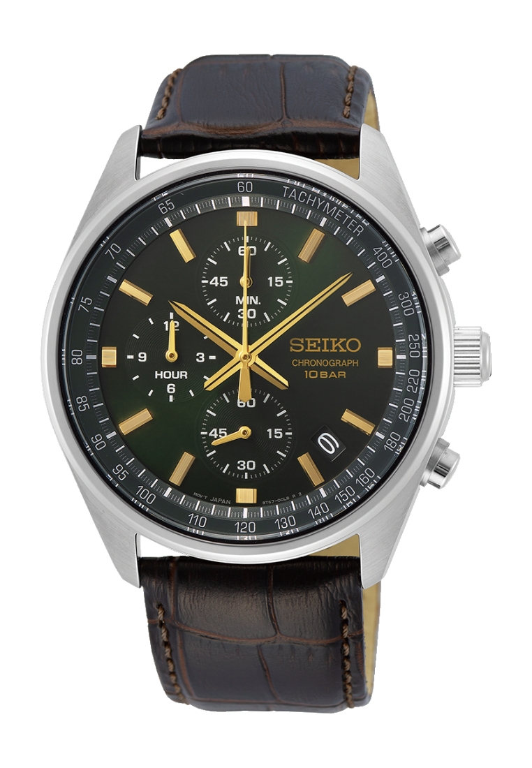 Seiko Seiko Conceptual Regular Series Green Dial Dark Brown Leather Band Chronograph Quartz Watch SS