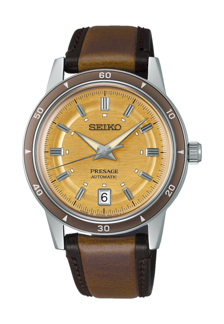 Seiko Seiko Presage Style 60s In Golden Yellow Dial Brown Bezel Two-Tone Brown Leather Band Automati