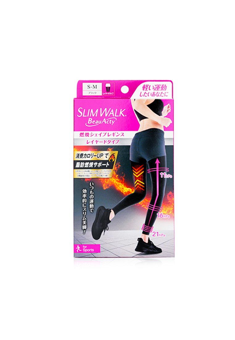 SlimWalk SLIMWALK - Compression Leggings with Taping Function for Sports - # Black (Size: S-M) 1pair
