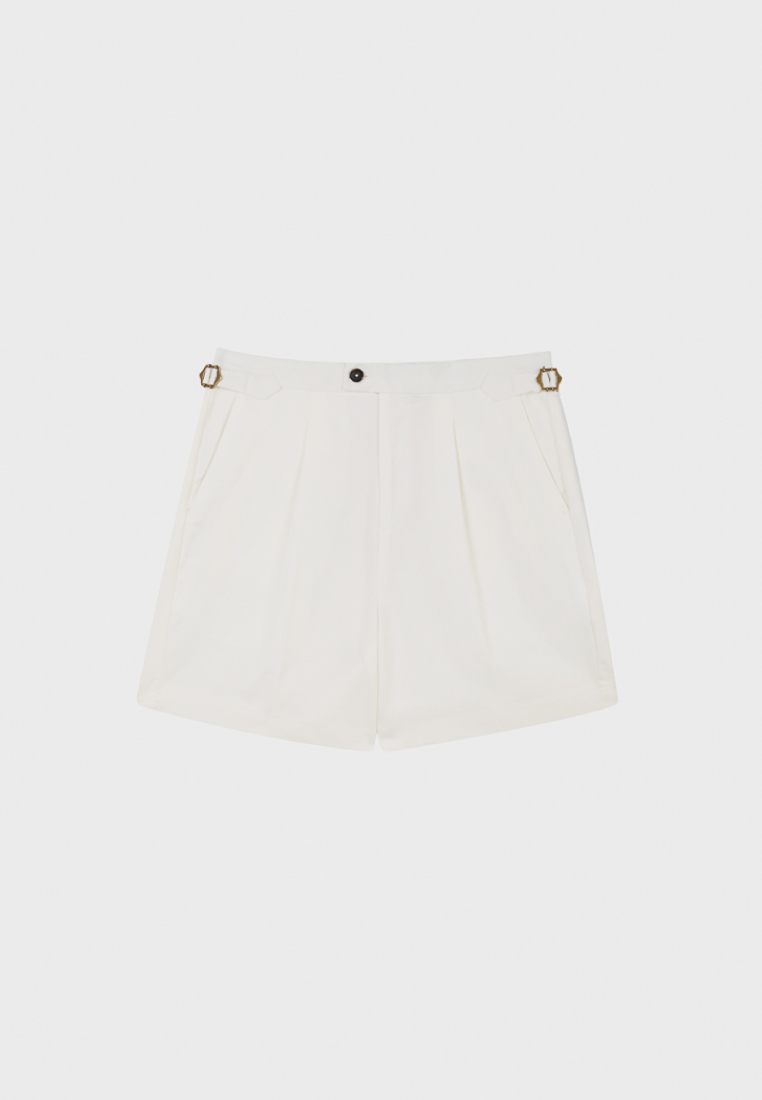 SST&C White Slim-fit Metal Adjustable Ring Casual Shorts