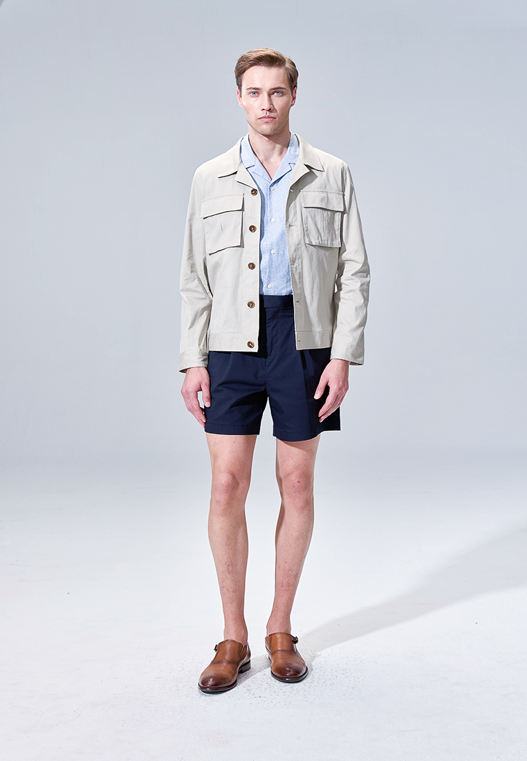 SST&C Navy Slim-fit Metal Adjustable Ring Casual Shorts