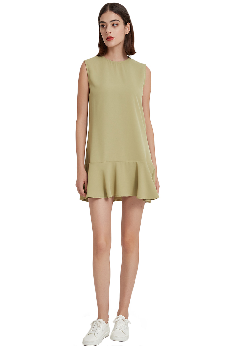 Sunnydaysweety Fashionable Temperament High-end Simple Sleeveless Round Neck Ruffled Vest Dress Clas