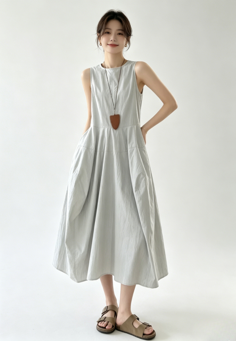 Sunnydaysweety Sleeveless Waisted Swing Maxi Dress CA26050804GY