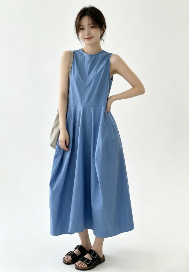 Sunnydaysweety Sleeveless Waisted Swing Maxi Dress CA26050804BL