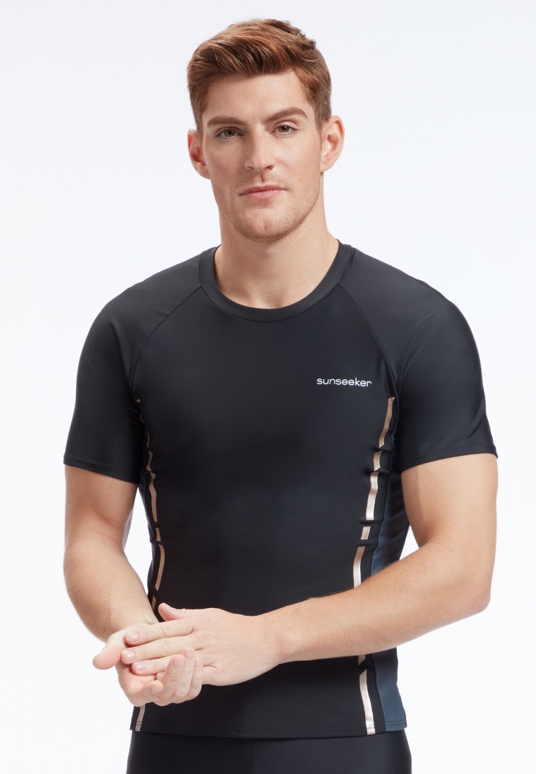 Sunseeker Manner Raglan Black Short Sleeves Rash Guard