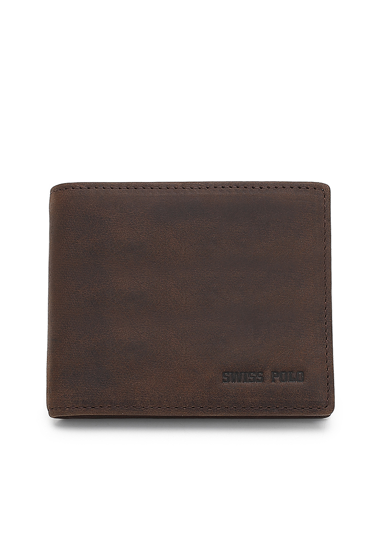 Swiss Polo Genuine Leather RFID Short Wallet - Brown