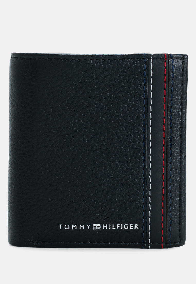 Tommy Hilfiger Logo Pebble Grain Leather Trifold Wallet - TH Mainline