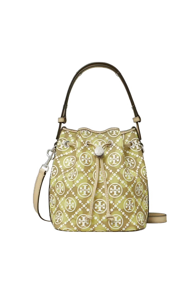 Tory Burch T Monogram Dot Mesh Bucket Bag in Soft Neutral/Honeydew 166723-251