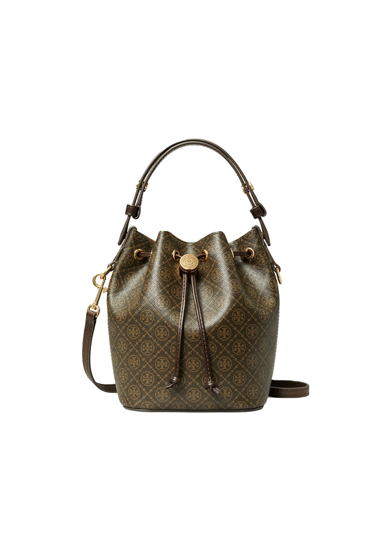 Tory Burch T Monogram Raffia Bucket Bag in Black Coffee 164889