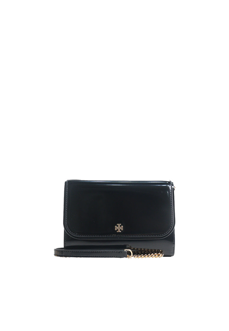 Tory Burch Tory Burch Emerson Smooth Chain Wallet In Black 176976