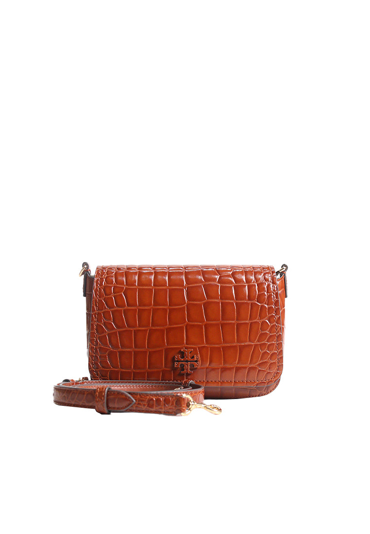Tory Burch Tory Burch Thea Embossed Shiny Flap Crossbody Bag In Warm Amber 170040