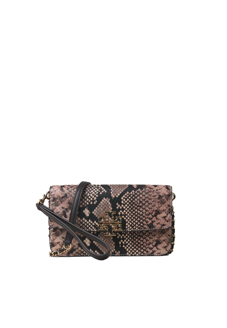 Tory Burch Tory Burch Britten Snake Embossed Chain Crossbody Wallet With Wristlet In Shell Pink 1640