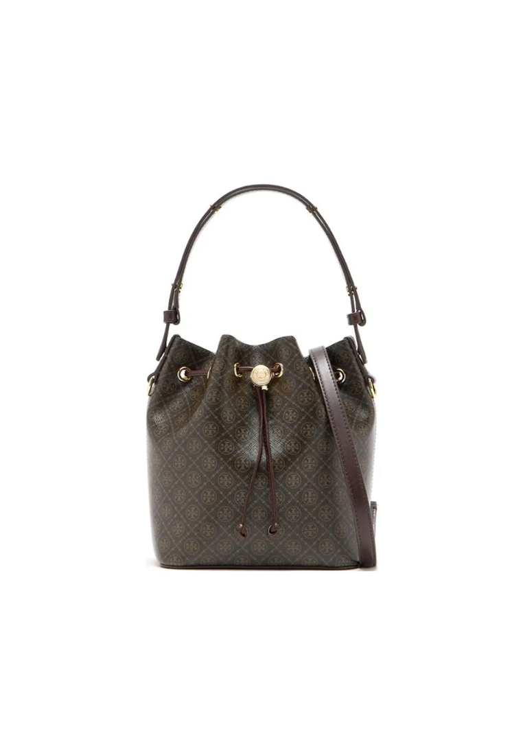 TORY BURCH Women's T Monogram Coated Canvas Bucket Bag in Black Coffee 168805