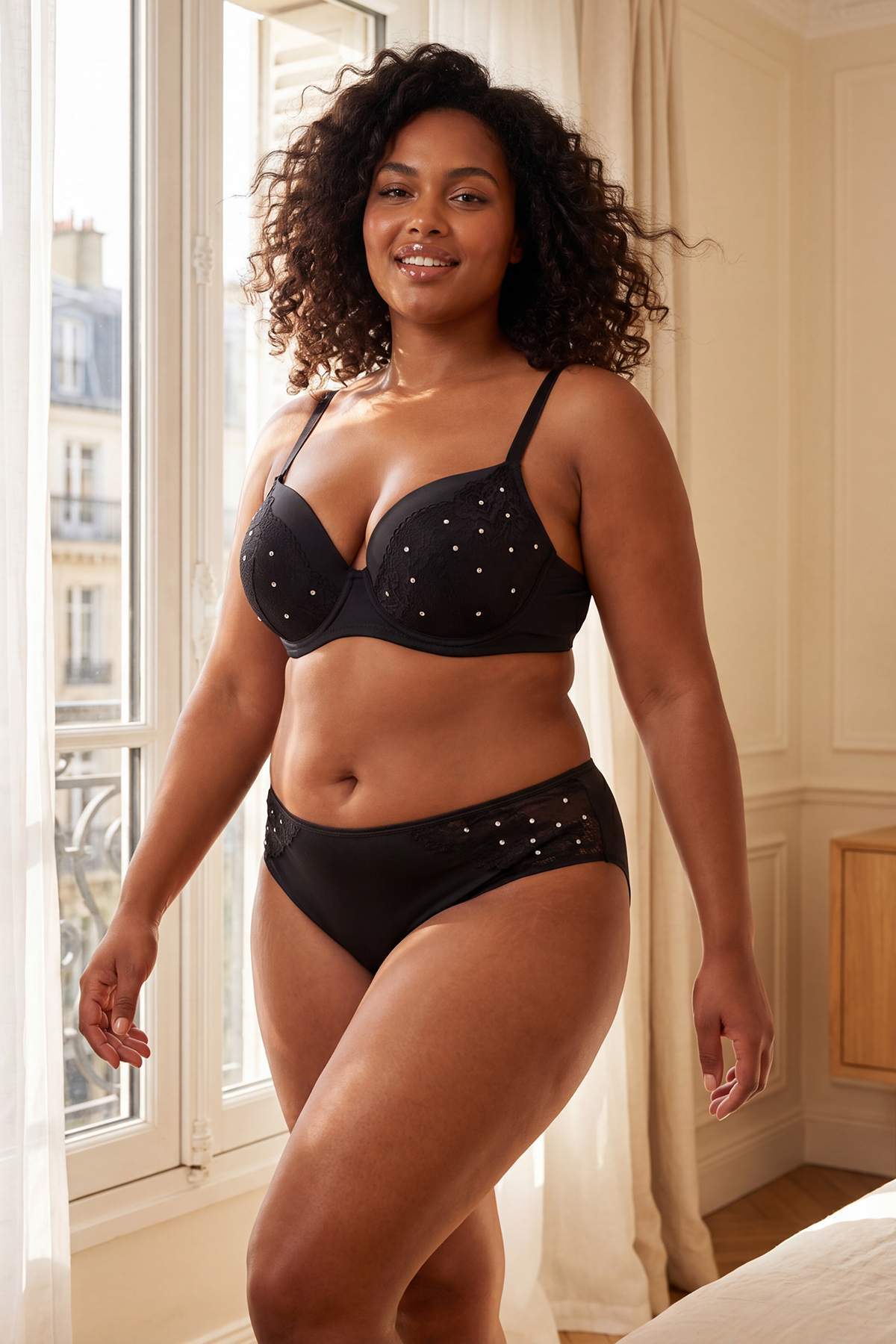 Trendyol Black Stone Printed Sexy Plus Size Lingerie Set Tbbss26Dg00007