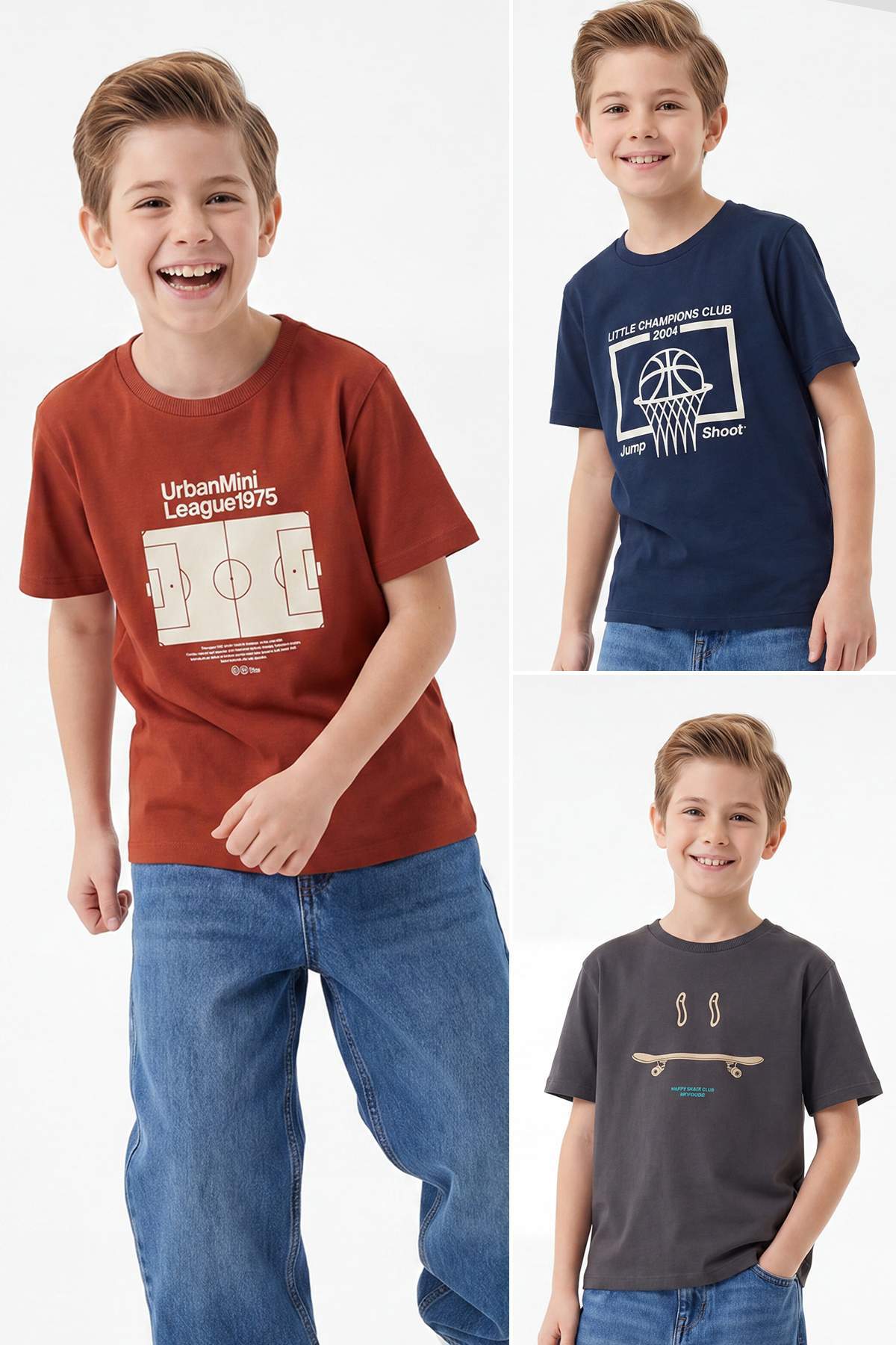 Trendyol Brick-Anthracite-Navy Blue 3-Pack Plain Knitted T-Shirt Tkdss26Ts00016