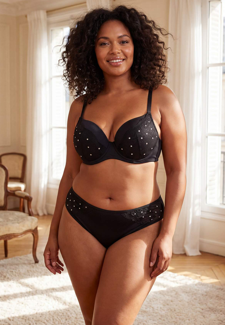 Trendyol Black Stone Printed Sexy Plus Size Lingerie Set Tbbss26Dg00007
