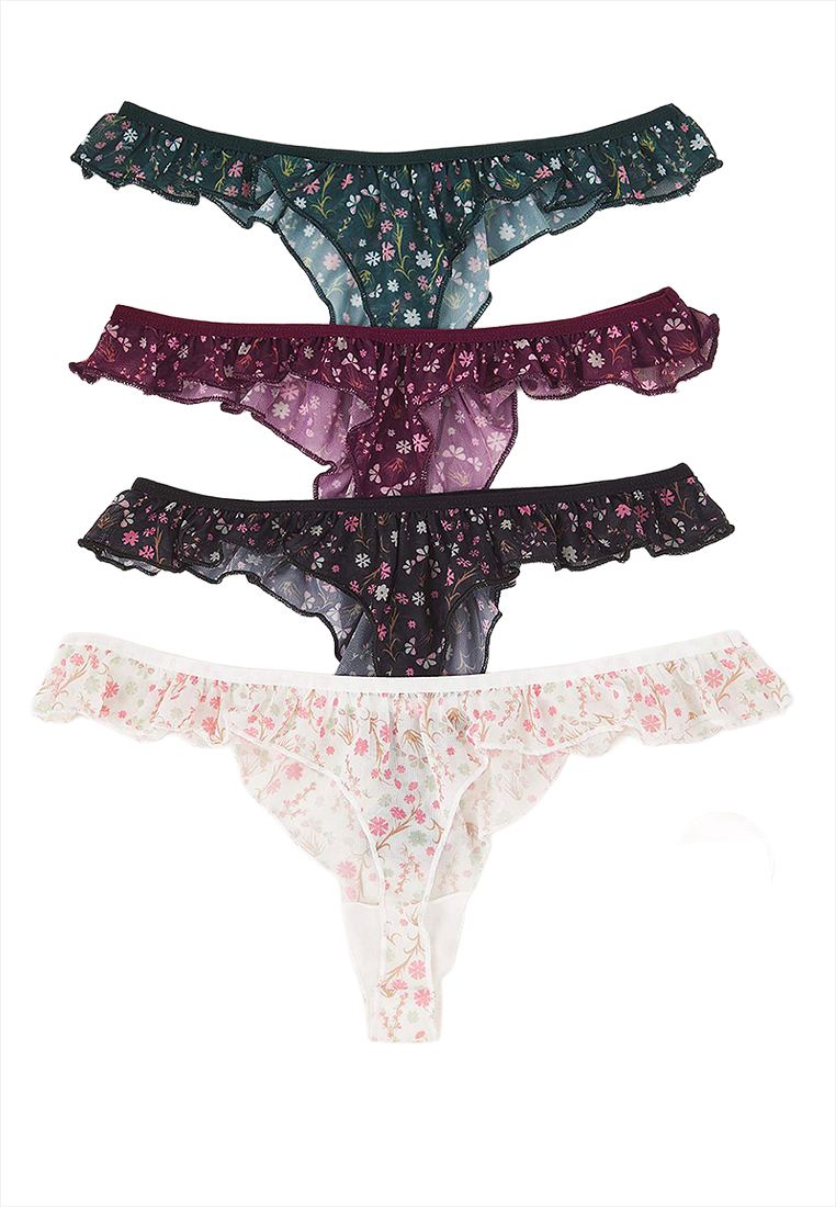 Trendyol 4 Packs Tulle Floral Thongs