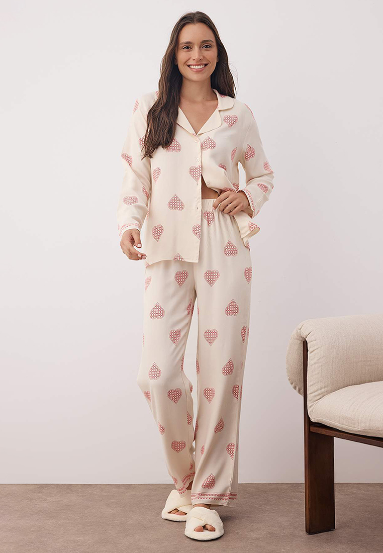 Trendyol Ecru 100% Cotton Lined Woven Pajama Set Thmaw26Pt00025