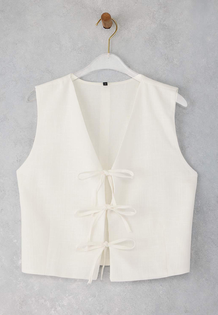 Trendyol White Binding Detailed Linen Look Vest