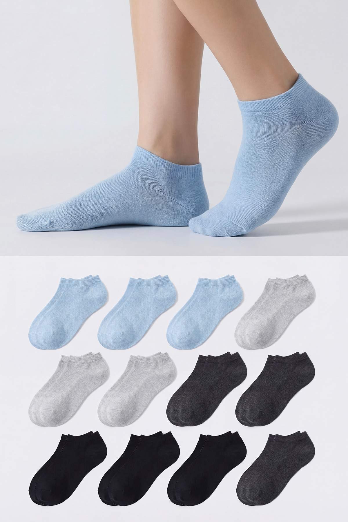 Trendyol Blue-Multicolor 12-Pack Socket Length Knitted Socks Tedaw25Co2