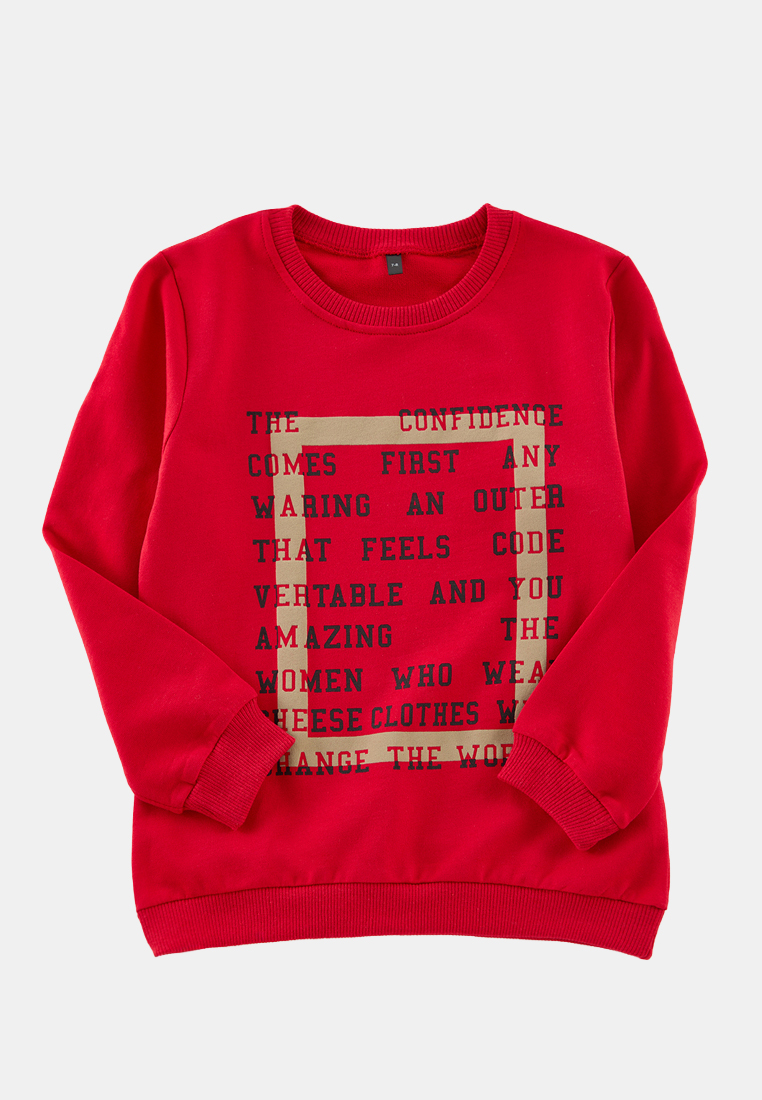 Trendyol Boy's Red Slogan Cotton Sweatshirt - Tkdaw25Sw00026