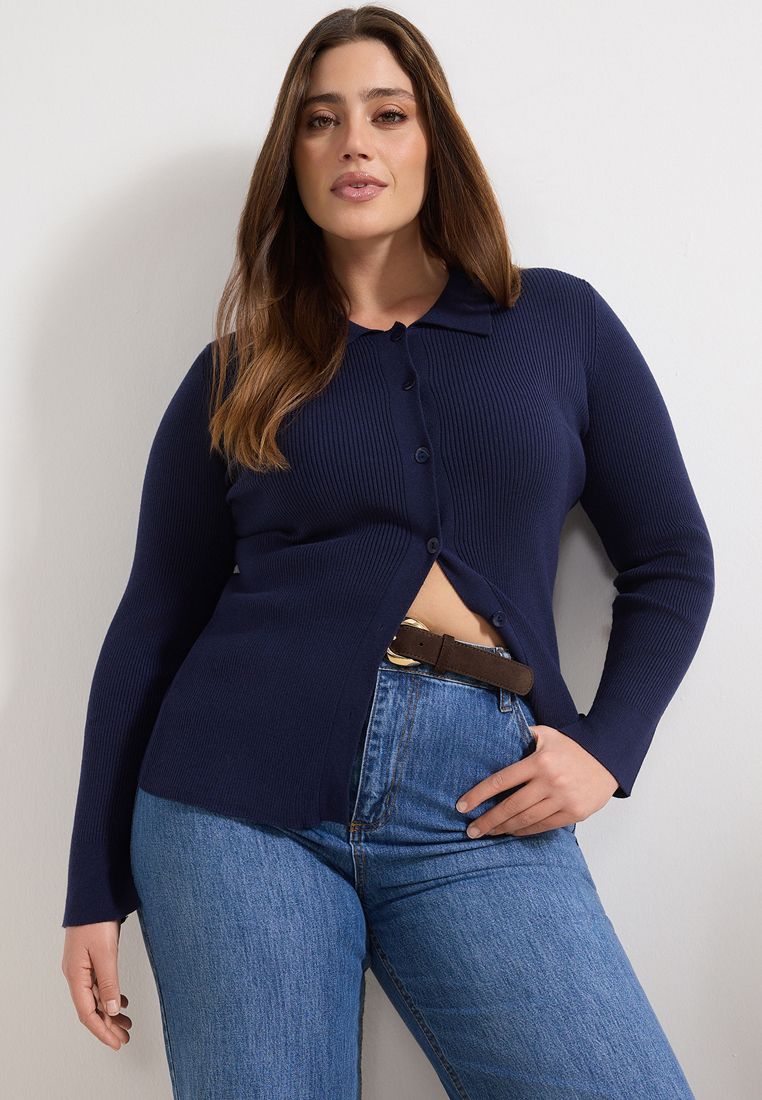Trendyol Wardrobe Essentials Navy Blue Premium Yarn Polo Neck Knitwear Cardigan
