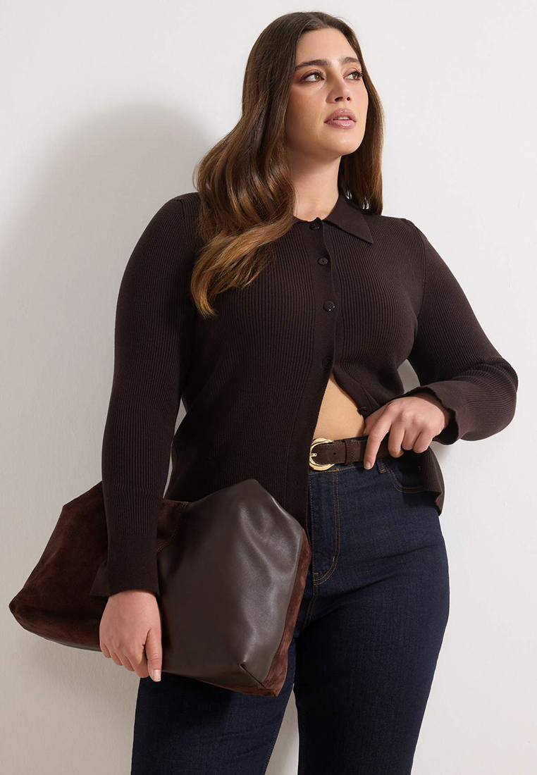 Trendyol Wardrobe Essentials Brown Premium Yarn Polo Neck Knitwear Cardigan