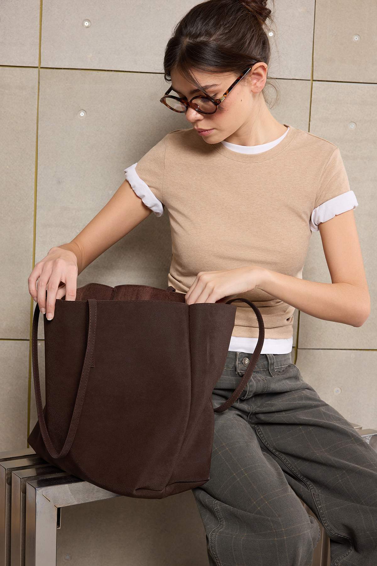 Trendyol Teen Brown Computer Bag/Puppy Women'S Maxi Size Shoulder Bag Takss26Oc00031