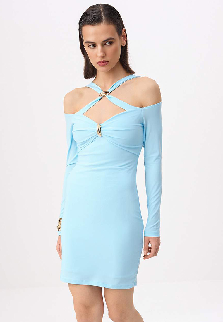 Trendyol Ice Blue Plain Knitted Sandy Short/Mini Lined Stylish/Evening Dress