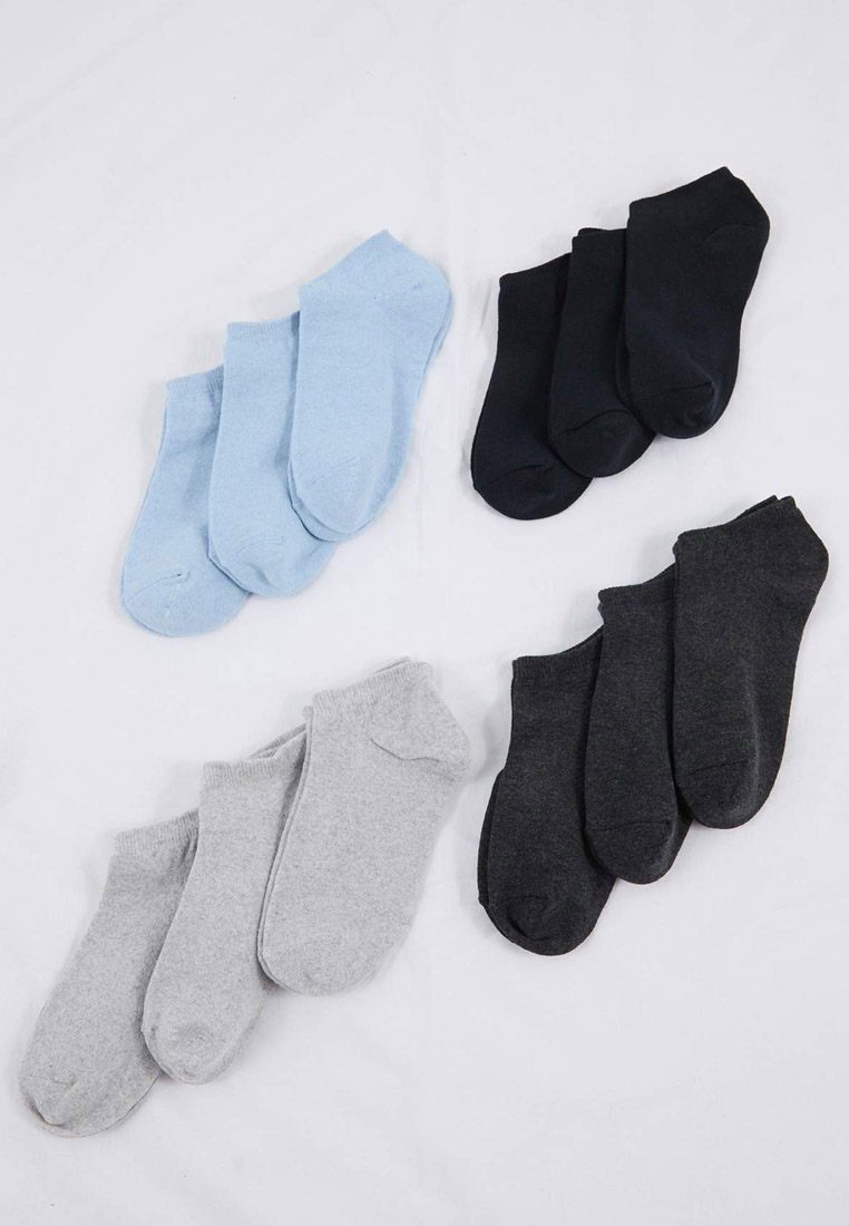 Trendyol Blue-Multicolor 12-Pack Socket Length Knitted Socks Tedaw25Co2