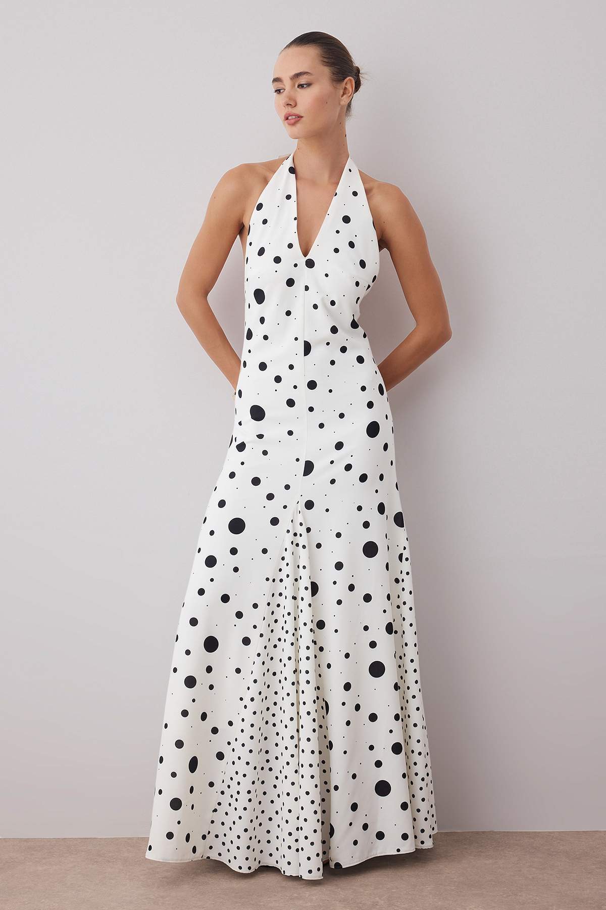 Trendyol Black And White Polka Dot Woven Maxi Evening & Graduation Dress