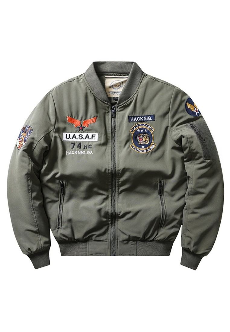 Trendyshop Quilted Embroidered Military Bomber Jacket