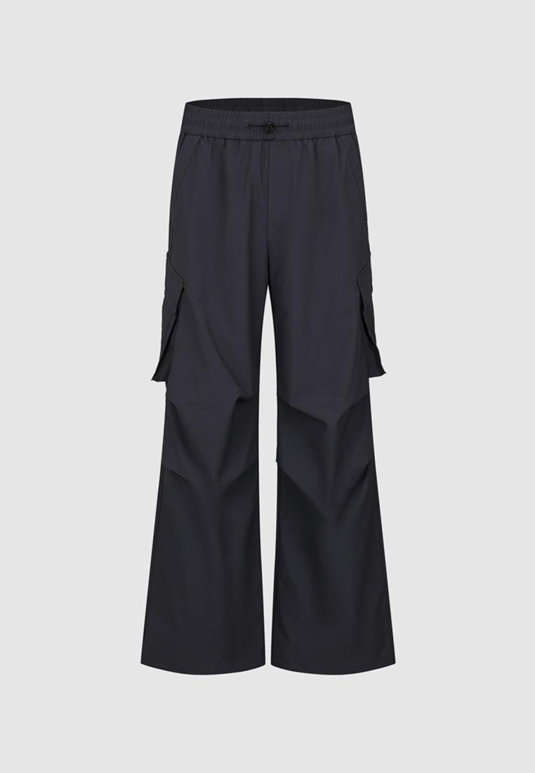Urban Revivo Cargo Wide Leg Trousers Drawstring Waist Ripstop Polyester