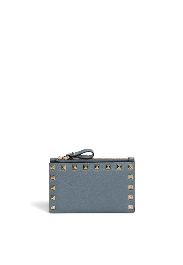 Valentino Rockstud Grainy Calfskin Cardholder With Zipper Card Holder/coin Purse