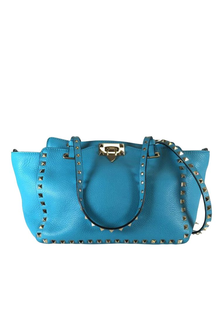 Valentino Pre-Loved Valentino Small Grained Calfskin Rockstud Trapeze Satchel