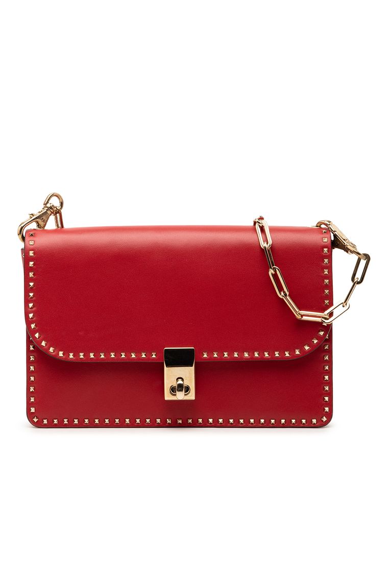 Valentino Pre-Loved Valentino Leather Rockstud Turnlock Chain Crossbody