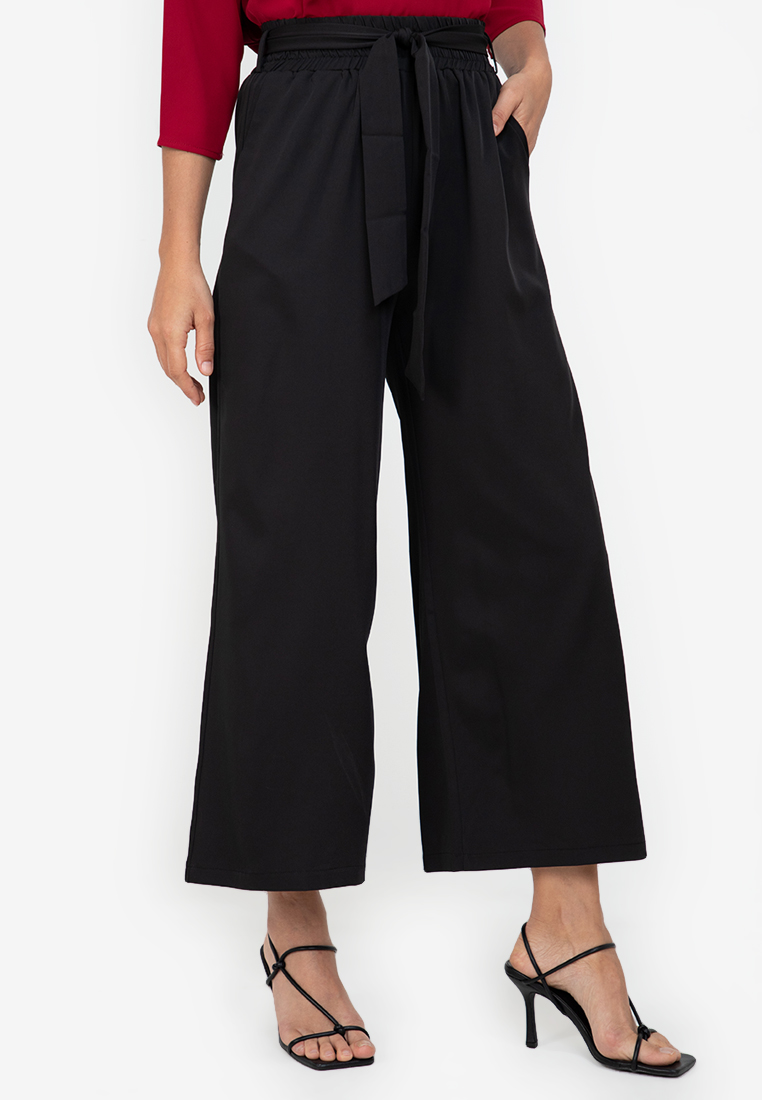 ZALORA WORK Tie Waist Wide Leg Pants 